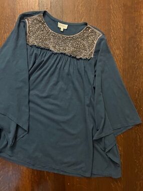 Anthropologie Deletta Beaded Yoke Women's Top Witchy